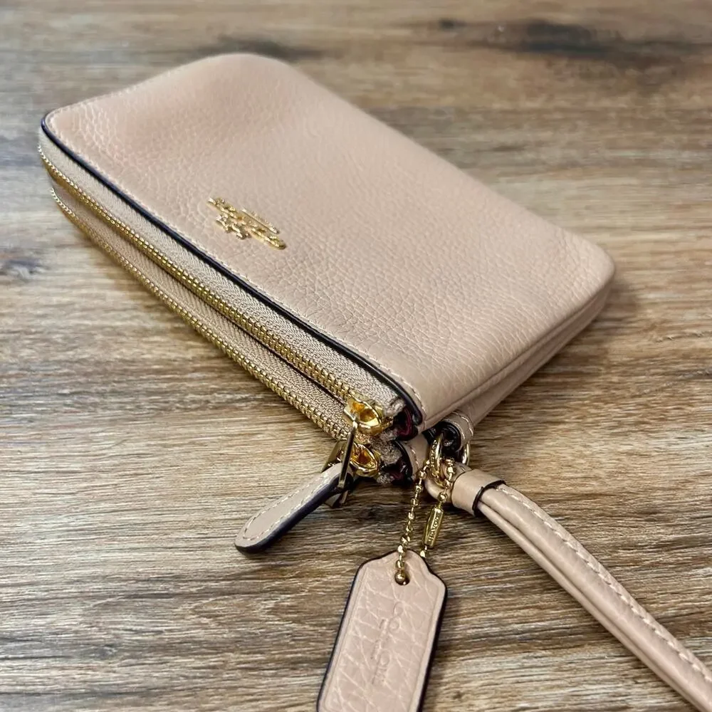 Coach Double Zip Leather Wristlet